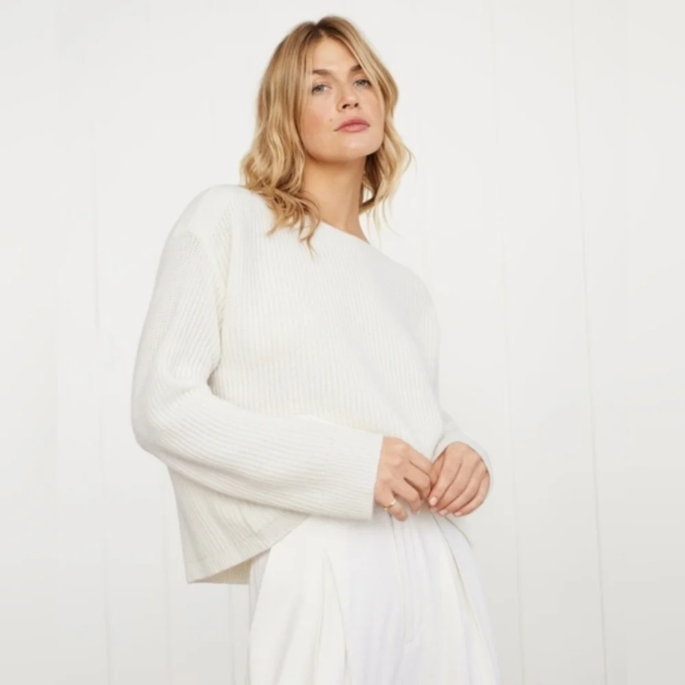 NWT Jenni Kayne Cashmere Boatneck Sweater Ivory White Medium/Small Oversized - Picture 1 of 10